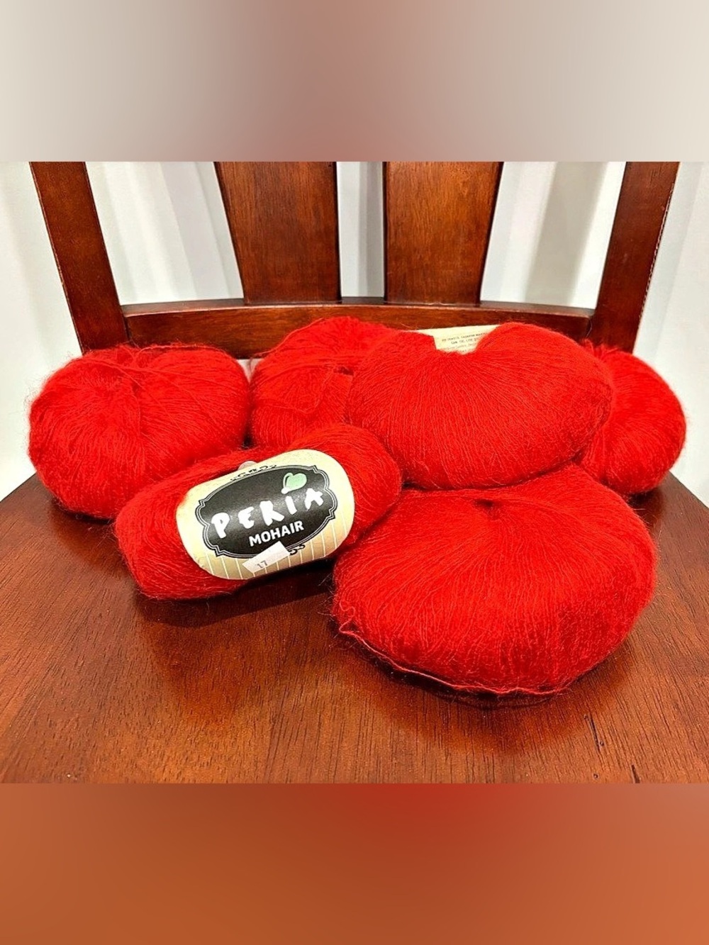 Lot of 6 Peria Mohair Yarn Skeins- Vibrant Red- Lace Weight #1 (Made in Turkey)